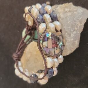 Abalone, Pearl and Sapphire Bracelet